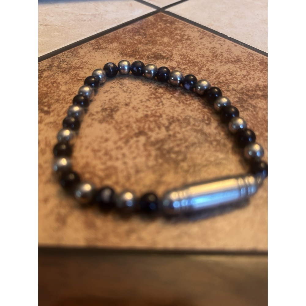 Unisex Black & Silver Beaded Stretch Bracelet Minimalist Style